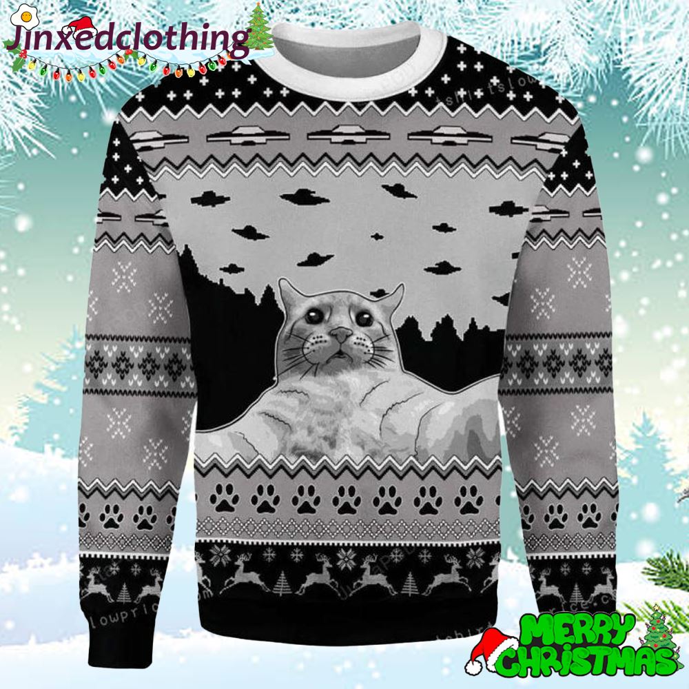 Merry Christmas Gearhomies Ufo Cat Funny Cat Selfie Christmas Ugly Sweater Party 